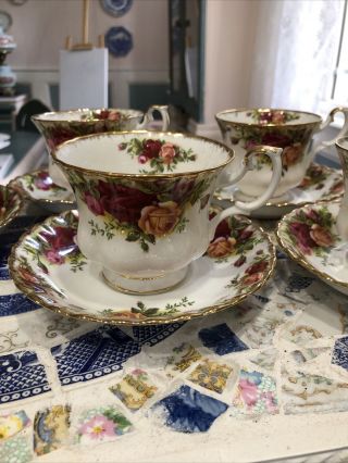Vintage Royal Albert Old Country Roses Tea Cup & Saucer Set 6 England 1962 - 1973 2