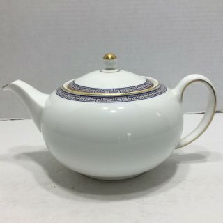 Vintage Wedgwood Teapot Palatia White With Blue And Gold Trim Full Size