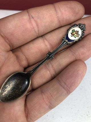 Vintage Sterling Silver Canada Maple Leaf Enamel Souvenir Spoon