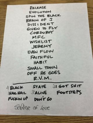 Pearl Jam Concert Set List & Decals