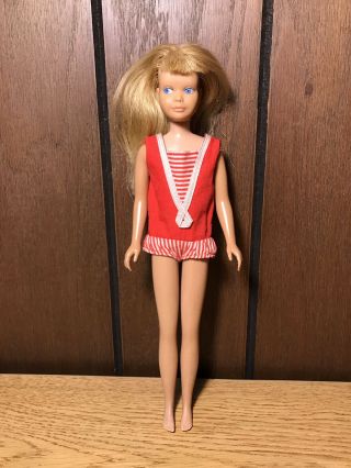 Vintage Mattel 1963 Blonde Skipper Doll In Swimsuit Straight Legs