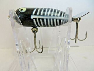 Vintage Fishing Lure Heddon Tiny Torpedo Black With White Ribs Zebra F067