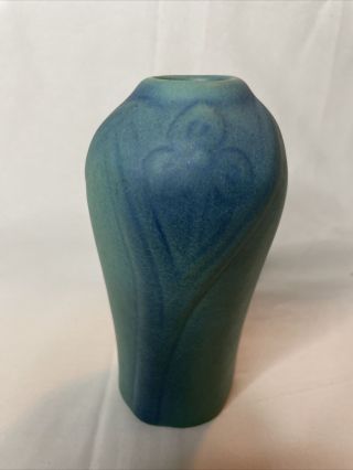 Vintage Van Briggle Art Pottery Turquoise Blue Floral Vase.  Marked On Base.