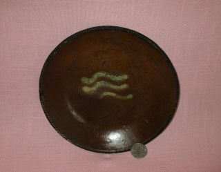 Antique 19th C Redware Stoneware Slip Decorated Pennsylvania Small Plate Dish