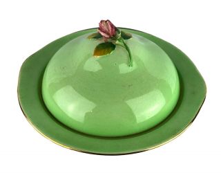Antique Vintage Royal Winton Grimwades Green Gold Rosebud Covered Bowl Rare Find