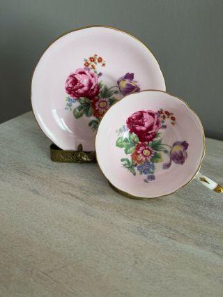 Paragon Tea Cup Saucer Double Warrant Pink Cabbage Rose Floral