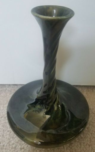 Pottery Vase - George Ohr - Twist Stem - Modernist Look Green Glaze