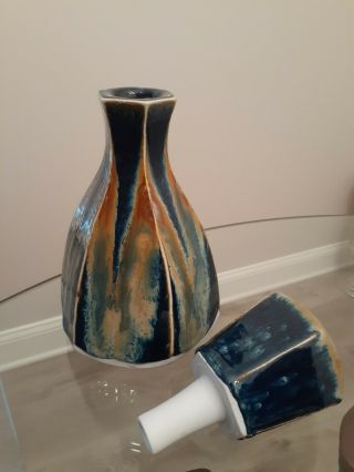 Vintage Phil Mayhew Blue Pottery Decanter