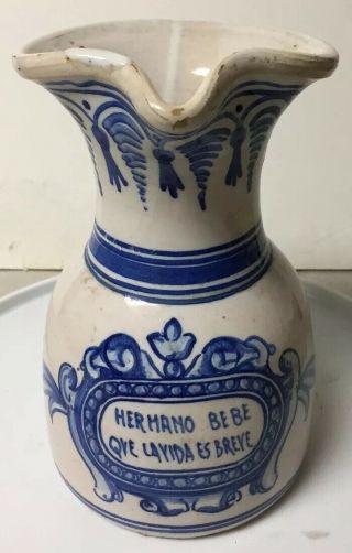 Vintage Toledo Pottery Blue & White Pitcher - Sangria Water Pitcher - Hermano Bebe