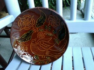 Vintage Ned Foltz Redware Pottery Bird And Flowers Plate 1990