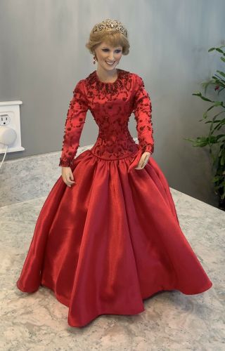 Franklin Diana Princess Of Wales Porcelain Doll Bruce Oldfield Red Gown