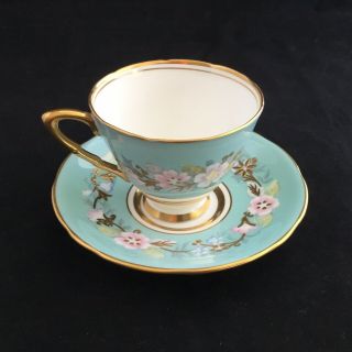 Royal Stafford Garland Blue Gold Gilding Teacup & Saucer England