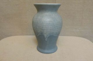 Muncie Pottery Arts & Crafts White Over Blue Vase 7 1/4 " Signed Z A
