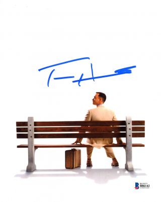Tom Hanks Autographed 8 X 10 Forrest Gump On Bench White Photo Beckett Bas