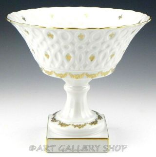 Vintage Lec Leclaire Limoges France White Gold Large Footed Compote Centerpiece