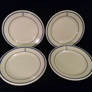 Set Of 4 Vintage Shenango U.  S.  Navy Fouled Anchor 7 " Rolled Rim Salad Plates