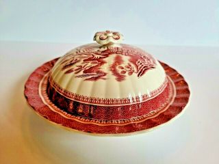 Vintage Copeland Spode Mandarin Pink Covered Butter Dish With Lid