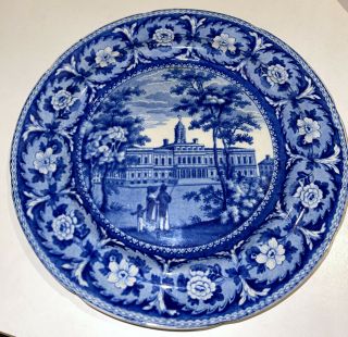 Antique Staffordshire Historical Dark Blue City Hall York Plate Ridgway
