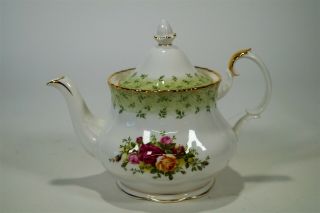 Royal Albert Old Country Roses Ocr Green Border 5 Cup Teapot & Lid