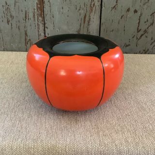 Vintage Mid Century Modern Pottery Orange Black Gold Planter Round Vase Rare