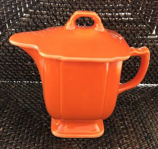 Homer Laughlin Riviera Red Covered Syrup Pitcher - Info In Description