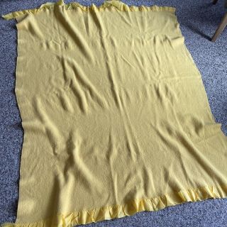 Vintage Yellow 100 Wool Blanket Satin Trim - Chatham - 58x74