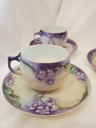 Four Limoges AK France Mini Tea Cups and Saucers With Gold Rims 2