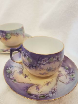 Four Limoges AK France Mini Tea Cups and Saucers With Gold Rims 3