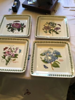Set Of 4 Botanical Garden Square Dinner Plates 10 3/4 " Nwob