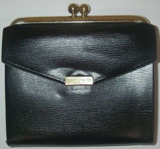Vintage Baronet Leather Change Purse Wallet Black Kiss Clasp Personalized Betty