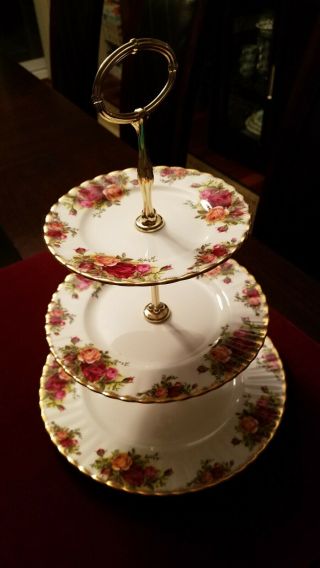 Royal Albert Old Country Roses Bone China 3 Tier Server Pastry Cookie Stand