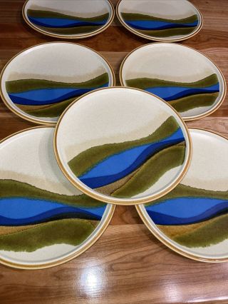 Mikasa Stylekraft Blue River Stoneware Dinner Plates Japan Set Of 7