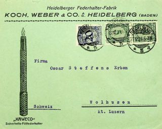 Germany 1923 3v On Cover From Heidelberg To Wolhusen Switzerland