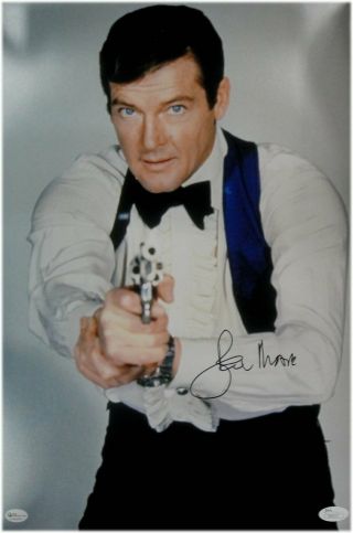 Roger Moore Signed Autographed 10x15 Photo James Bond Classic Pose Jsa S40513