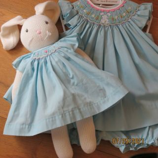 Petit Ami Smocked Bunny Dress Set With Matching Bunny Size Newborn Reborn