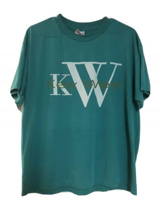 Vintage Single Stitch Key West Florida Teal T - Shirt Size L