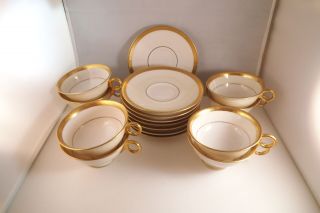 Vintage Theodore Haviland Ny Madison Gold Encrusted Rim Set Of 8 Cups & Saucers