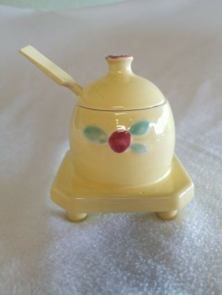 Rare Coors Rosebud Honey Pot,  Lid And Spoon/dipper In Yellow.  Usa Made