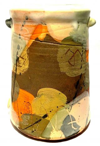 Signed Vintage Studio Art Pottery Abstract Glaze Modernist Vase
