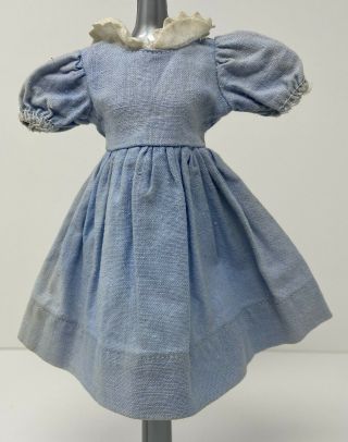 Vintage Light Blue Doll Dress With White Trim Collar 5 3/4 " Long