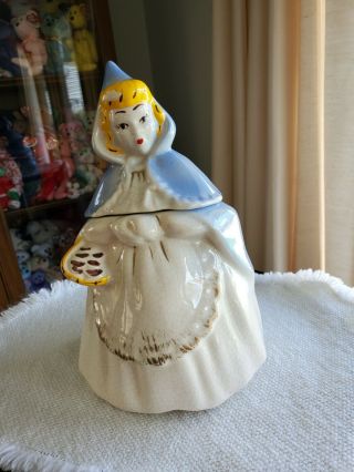 Vintage Mc Coy Cookie Jar Dutch Girl Little Red Riding Hood In Blue Cape