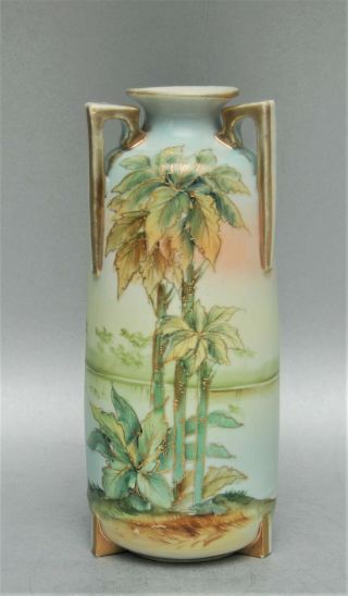 Antique Imperial Nippon Deco Tri - Handle 3 Footed Vase Hand Painted Floral Gilded