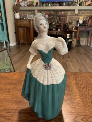 Weil Ware California Vintage Victorian Lady Figurine 14” Pottery Green Vase