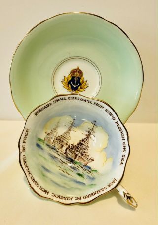 Paragon England Patriotic Series Double Warrant Warships Green Cup & Saucer