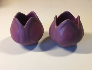 2 Vintage Van Briggle Art Pottery Mulberry Tulip Vase Planter 3.  75” Signed