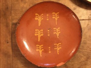 Greg Shooner Redware Pottery Slip Decor Folk Art Plate Antique Pattern 1992 10”