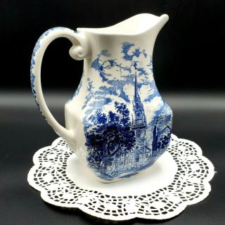 Vintage Wedgwood Liberty Blue Large Water Milk Pitcher Old North Church England