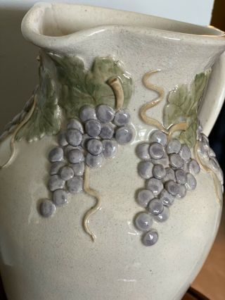 Rare Otis Norris Crystal Sullivan Signed Pottery Grape Clusters Large Pitcher 2