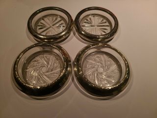 4 Vintage (2) Amston (2) F.  B.  Rogers Sterling Silver & Cut Crystal 4 " Coasters