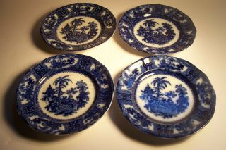 4 Antique Flow Blue Porcelain Kyber,  Adams,  England 7 1/4 " Plates,  L - F49